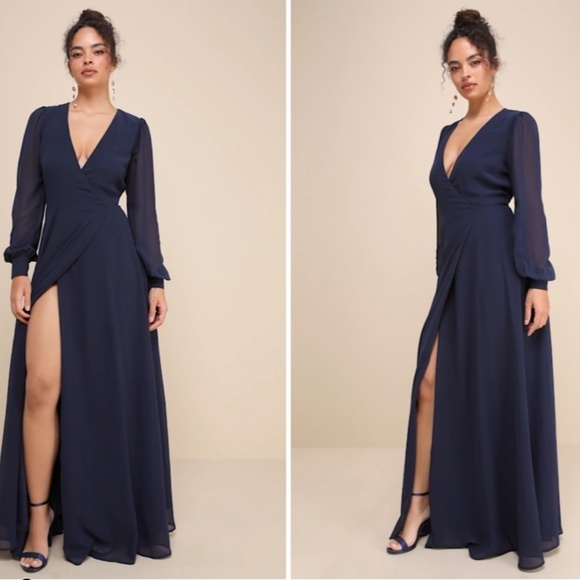 LULU's Elegant Special Event Wedding Bridesmaid Flowy Romantic Wrap Dress - Picture 6 of 6